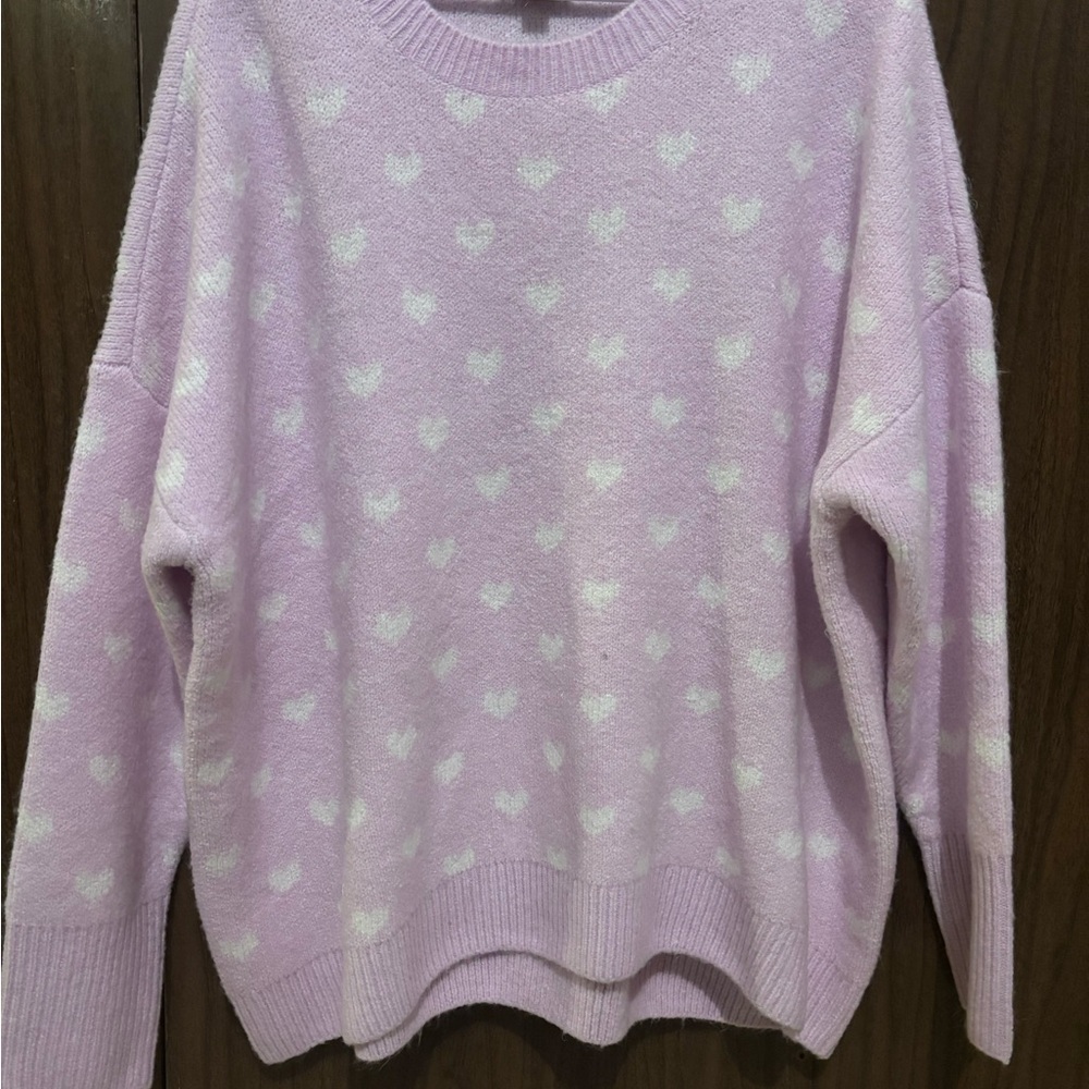 Lilac Heart Knit Sweater Cozy Cottagecore Coquette Grannycore Soft Romantic
